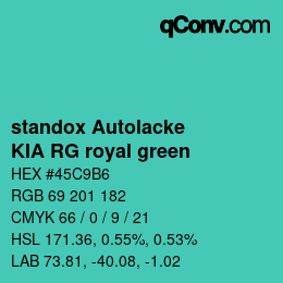Farbcode: standox Autolacke - KIA RG royal green | qconv.com