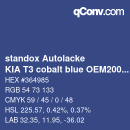 Código de color: standox Autolacke - KIA T3 cobalt blue OEM2005 | qconv.com