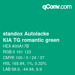Farbcode: standox Autolacke - KIA TG romantic green | qconv.com