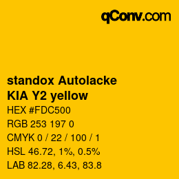 Farbcode: standox Autolacke - KIA Y2 yellow | qconv.com