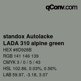 Color code: standox Autolacke - LADA 310 alpine green | qconv.com