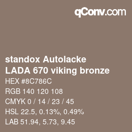 Farbcode: standox Autolacke - LADA 670 viking bronze | qconv.com