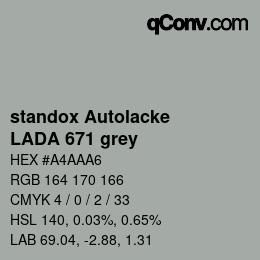 Código de color: standox Autolacke - LADA 671 grey | qconv.com