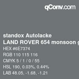 Farbcode: standox Autolacke - LAND ROVER 654 monsoon grey | qconv.com