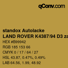 Code couleur: standox Autolacke - LAND ROVER K4387/94 D3 zamui yellow OEM 2006 | qconv.com