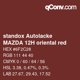 Code couleur: standox Autolacke - MAZDA 12H oriental red | qconv.com