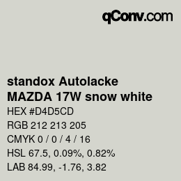 Color code: standox Autolacke - MAZDA 17W snow white | qconv.com