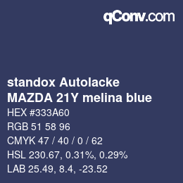 Farbcode: standox Autolacke - MAZDA 21Y melina blue | qconv.com