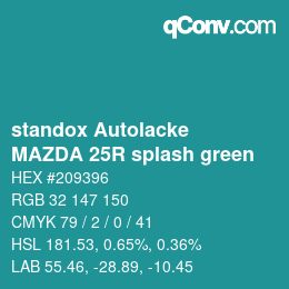 Código de color: standox Autolacke - MAZDA 25R splash green | qconv.com