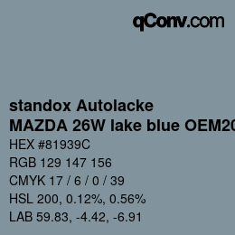 Color code: standox Autolacke - MAZDA 26W lake blue OEM2005 | qconv.com