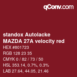 カラーコード: standox Autolacke - MAZDA 27A velocity red | qconv.com