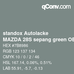 Color code: standox Autolacke - MAZDA 28S sepang green OEM2005 | qconv.com