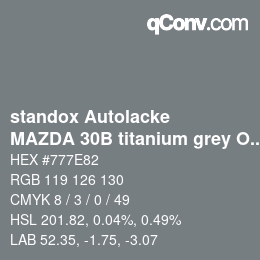 Color code: standox Autolacke - MAZDA 30B titanium grey OEM2005 | qconv.com