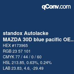 Code couleur: standox Autolacke - MAZDA 30D blue pacific OEM2005 | qconv.com