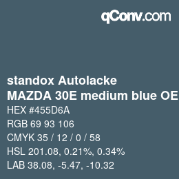 Color code: standox Autolacke - MAZDA 30E medium blue OEM2005 | qconv.com