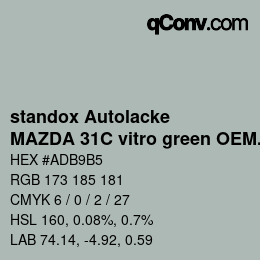 Code couleur: standox Autolacke - MAZDA 31C vitro green OEM2005 | qconv.com