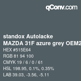 Color code: standox Autolacke - MAZDA 31F azure grey OEM2005 | qconv.com