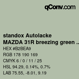 Farbcode: standox Autolacke - MAZDA 31R breezing green OEM2005 | qconv.com