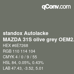 Farbcode: standox Autolacke - MAZDA 31S olive grey OEM2005 | qconv.com