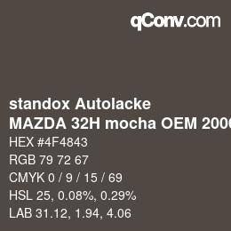 Code couleur: standox Autolacke - MAZDA 32H mocha OEM 2006 | qconv.com