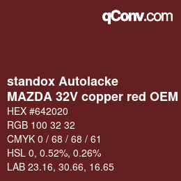 Code couleur: standox Autolacke - MAZDA 32V copper red OEM 2006 | qconv.com