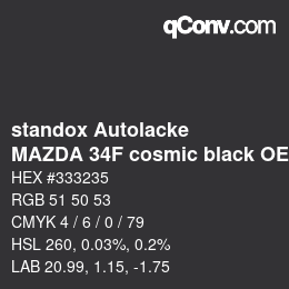 Color code: standox Autolacke - MAZDA 34F cosmic black OEM 2006 | qconv.com
