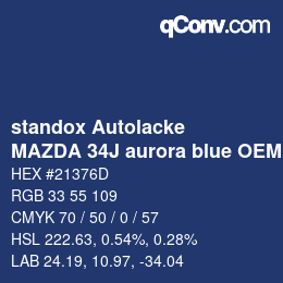 Farbcode: standox Autolacke - MAZDA 34J aurora blue OEM 2006 | qconv.com