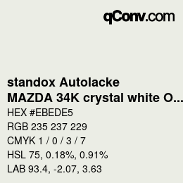カラーコード: standox Autolacke - MAZDA 34K crystal white OEM 2006 | qconv.com