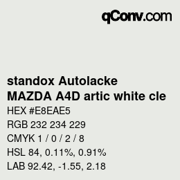 Color code: standox Autolacke - MAZDA A4D artic white cle | qconv.com