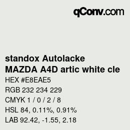 カラーコード: standox Autolacke - MAZDA A4D artic white cle | qconv.com