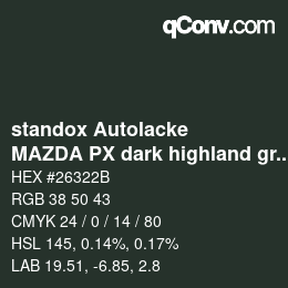 Color code: standox Autolacke - MAZDA PX dark highland green | qconv.com