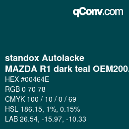 Color code: standox Autolacke - MAZDA R1 dark teal OEM2005 | qconv.com