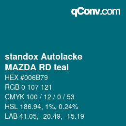 Code couleur: standox Autolacke - MAZDA RD teal | qconv.com