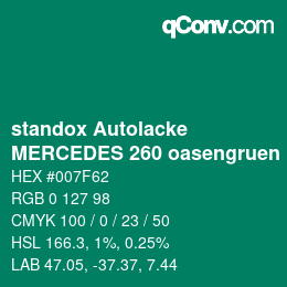 Color code: standox Autolacke - MERCEDES 260 oasengruen | qconv.com