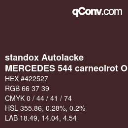 Code couleur: standox Autolacke - MERCEDES 544 carneolrot OEM 2006 | qconv.com