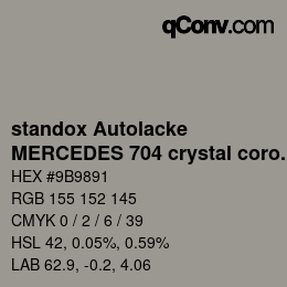 Farbcode: standox Autolacke - MERCEDES 704 crystal coronadit grey OEM2005 | qconv.com