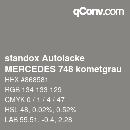 Color code: standox Autolacke - MERCEDES 748 kometgrau | qconv.com