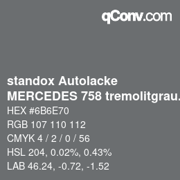 Farbcode: standox Autolacke - MERCEDES 758 tremolitgrau OEM 2006 | qconv.com