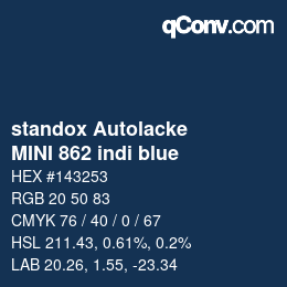 Color code: standox Autolacke - MINI 862 indi blue | qconv.com