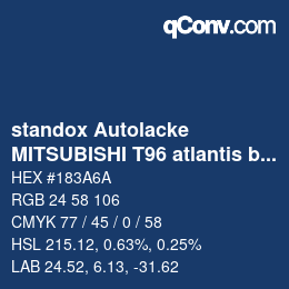 Código de color: standox Autolacke - MITSUBISHI T96 atlantis blue OEM 2006 | qconv.com