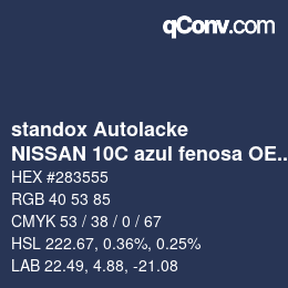 Color code: standox Autolacke - NISSAN 10C azul fenosa OEM2005 | qconv.com