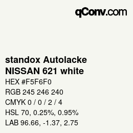 Farbcode: standox Autolacke - NISSAN 621 white | qconv.com