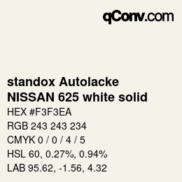 Code couleur: standox Autolacke - NISSAN 625 white solid | qconv.com