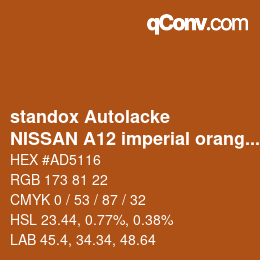 Color code: standox Autolacke - NISSAN A12 imperial orange OEM2005 | qconv.com