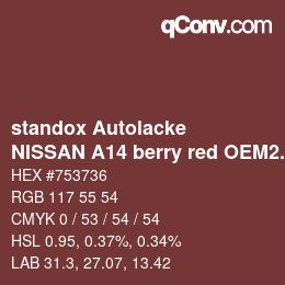 Farbcode: standox Autolacke - NISSAN A14 berry red OEM2005 | qconv.com