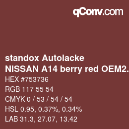 Color code: standox Autolacke - NISSAN A14 berry red OEM2005 | qconv.com