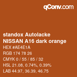 Farbcode: standox Autolacke - NISSAN A16 dark orange | qconv.com