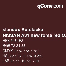 Color code: standox Autolacke - NISSAN A31 new roma red OEM2005 | qconv.com