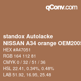 Color code: standox Autolacke - NISSAN A34 orange OEM2005 | qconv.com