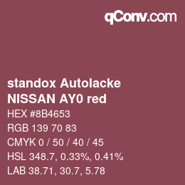 Color code: standox Autolacke - NISSAN AY0 red | qconv.com